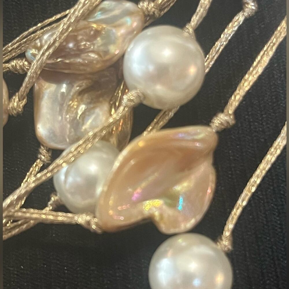 Pearl And Abalone Shell Multi Strand Layered Neck… - image 6